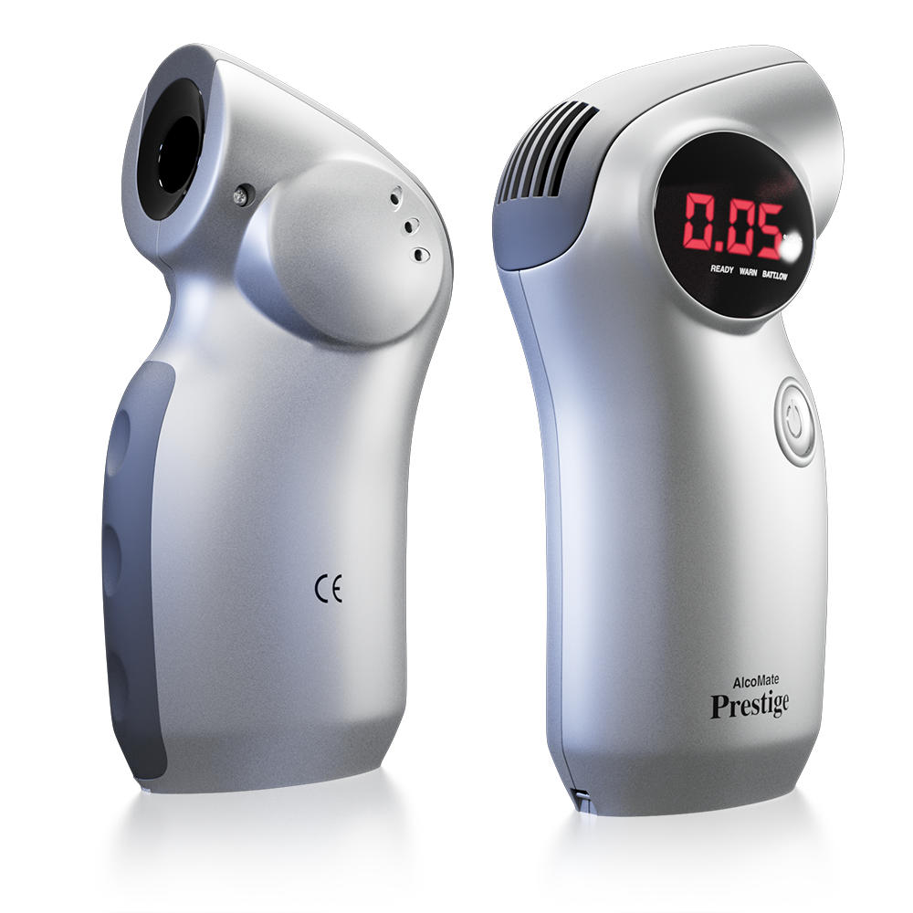 AlcoMate Prestige AL6000 in silver with black trim, front and rear views